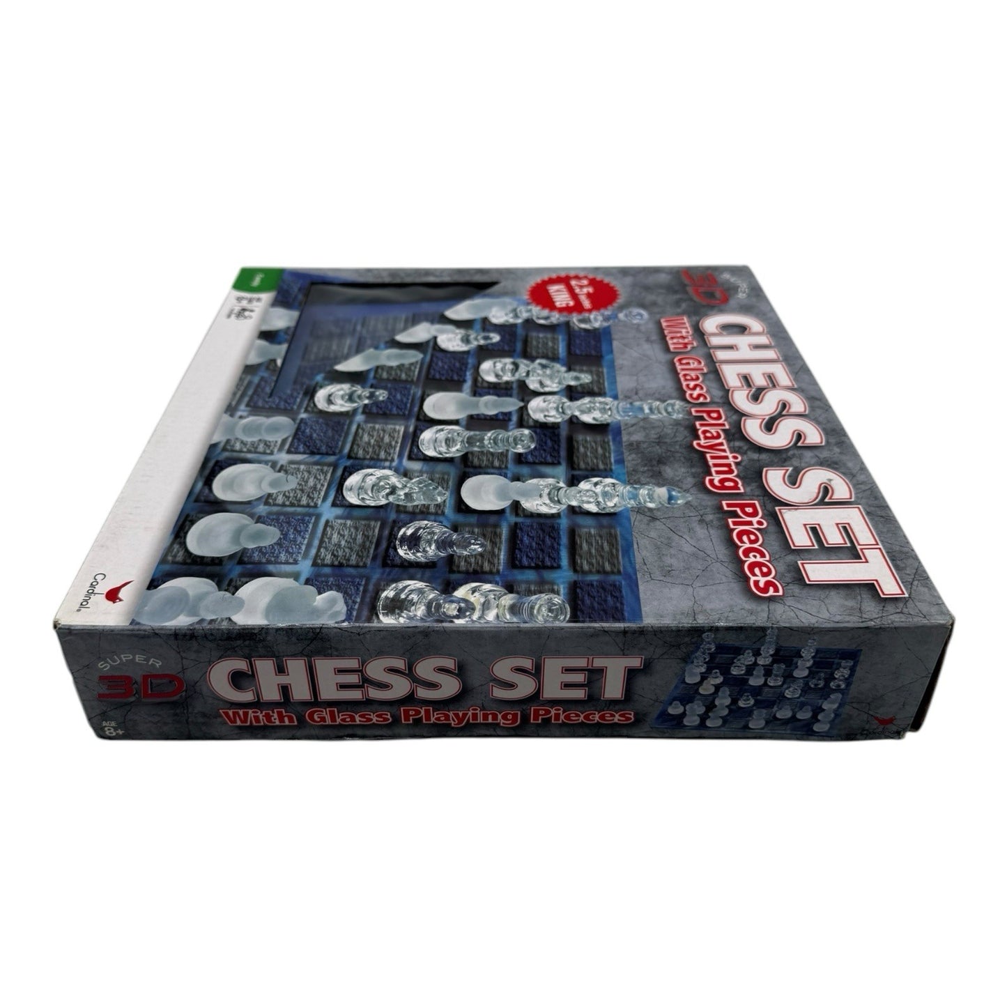Cardinal Super 3D Chess Set w Clear Frosted Glass Playing Pieces 2.5” King