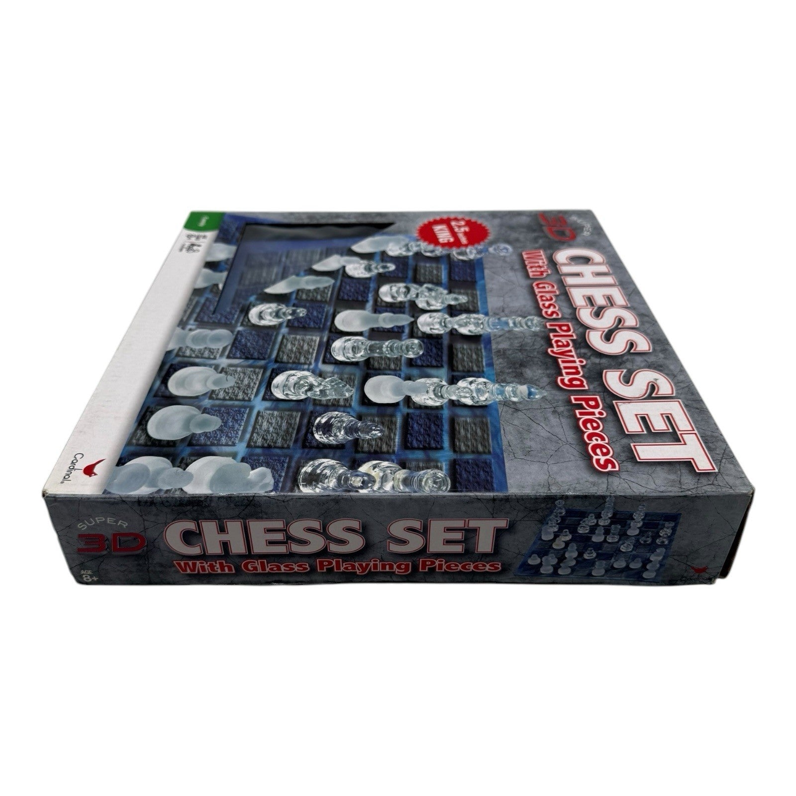 Cardinal Super 3D Chess Set w Clear Frosted Glass Playing Pieces 2.5” King