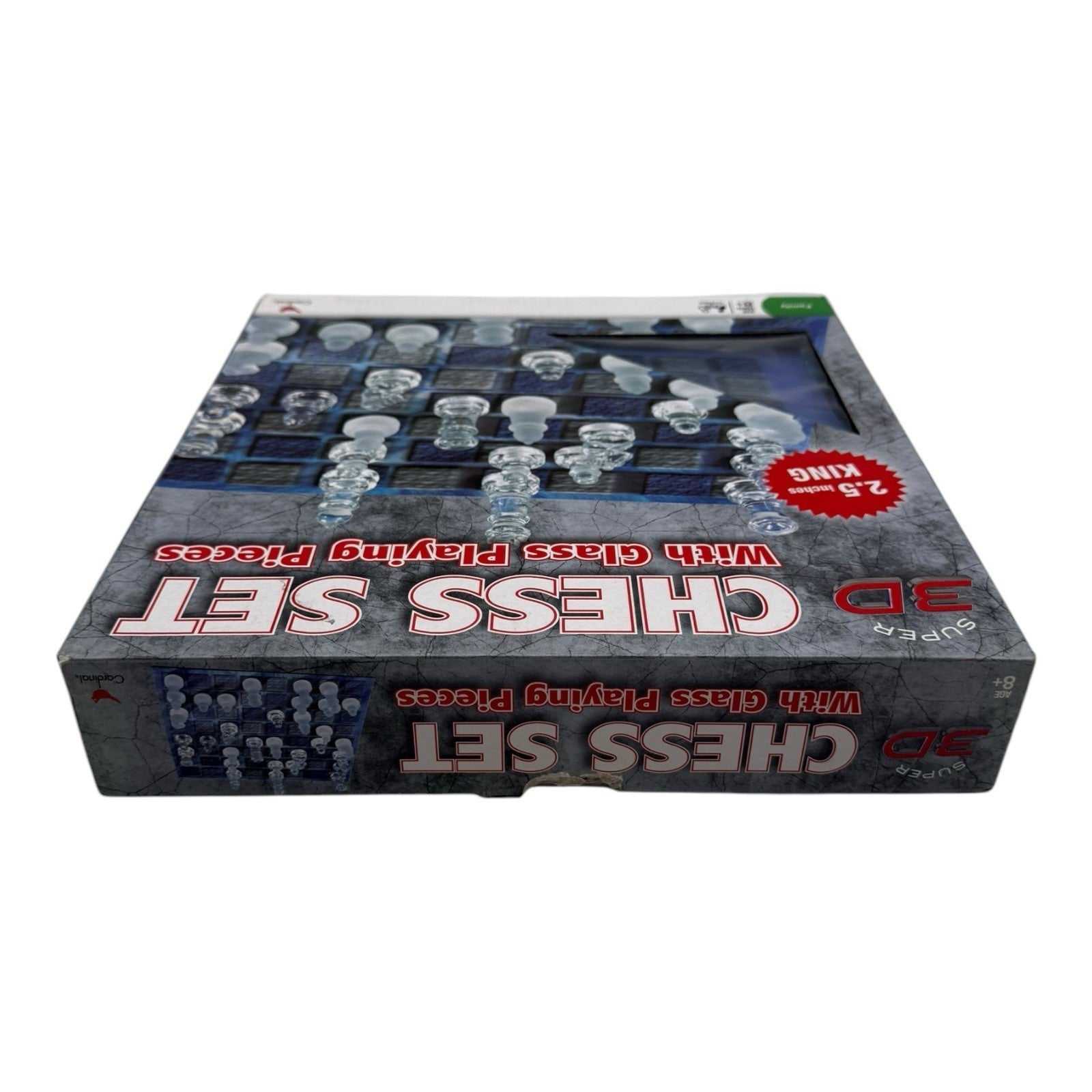 Cardinal Super 3D Chess Set w Clear Frosted Glass Playing Pieces 2.5” King