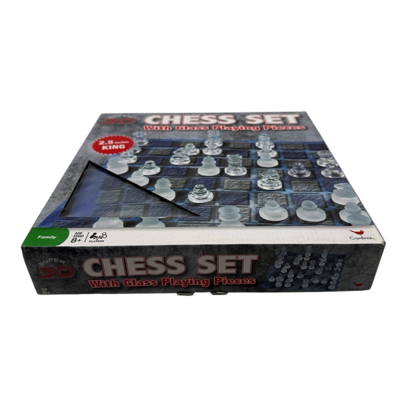 Cardinal Super 3D Chess Set w Clear Frosted Glass Playing Pieces 2.5” King