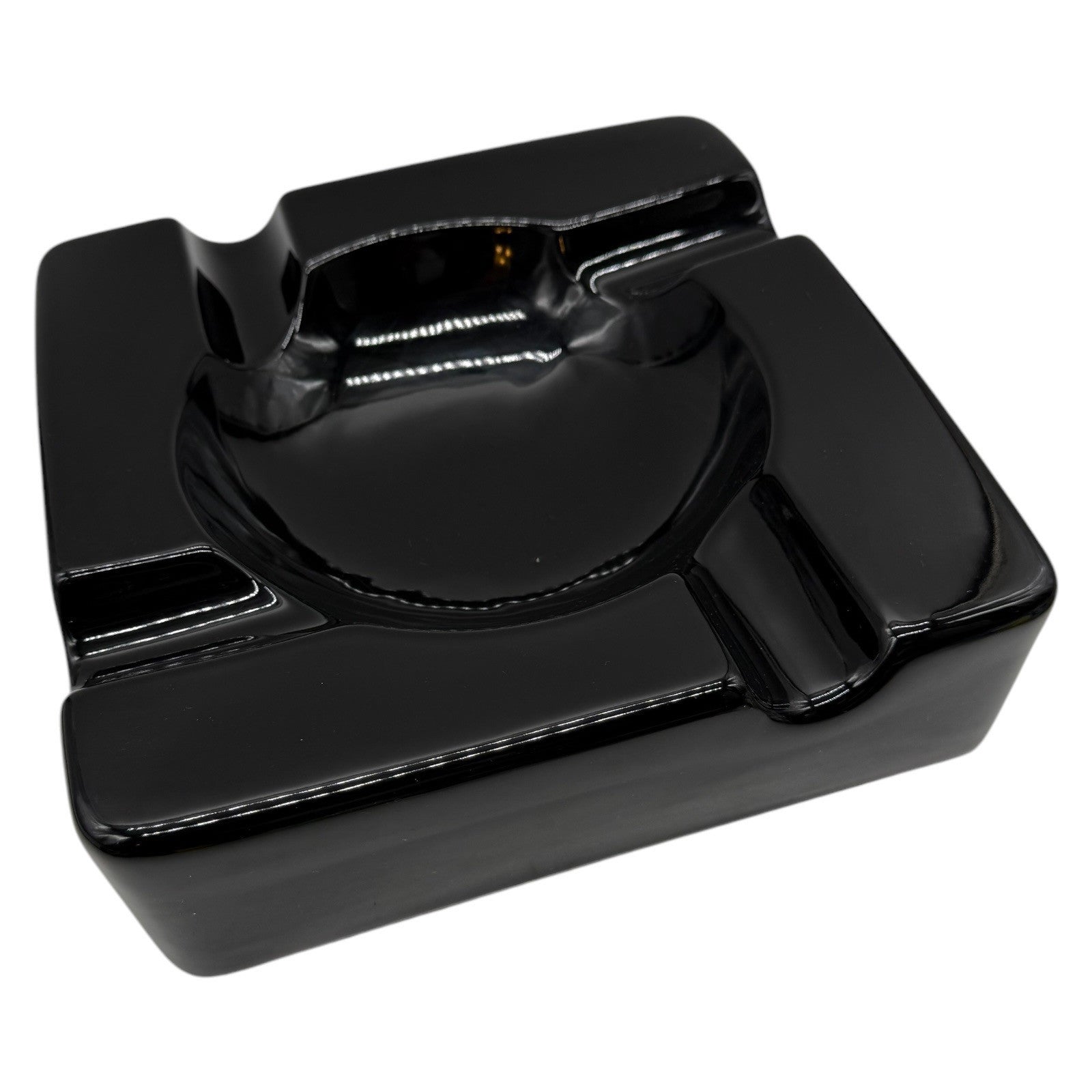 8" Black Ceramic Cigar Ashtray for Patio / Outdoor Use (4 Cigar Rest)