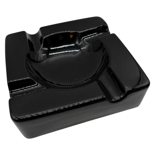 8" Black Ceramic Cigar Ashtray for Patio / Outdoor Use (4 Cigar Rest)
