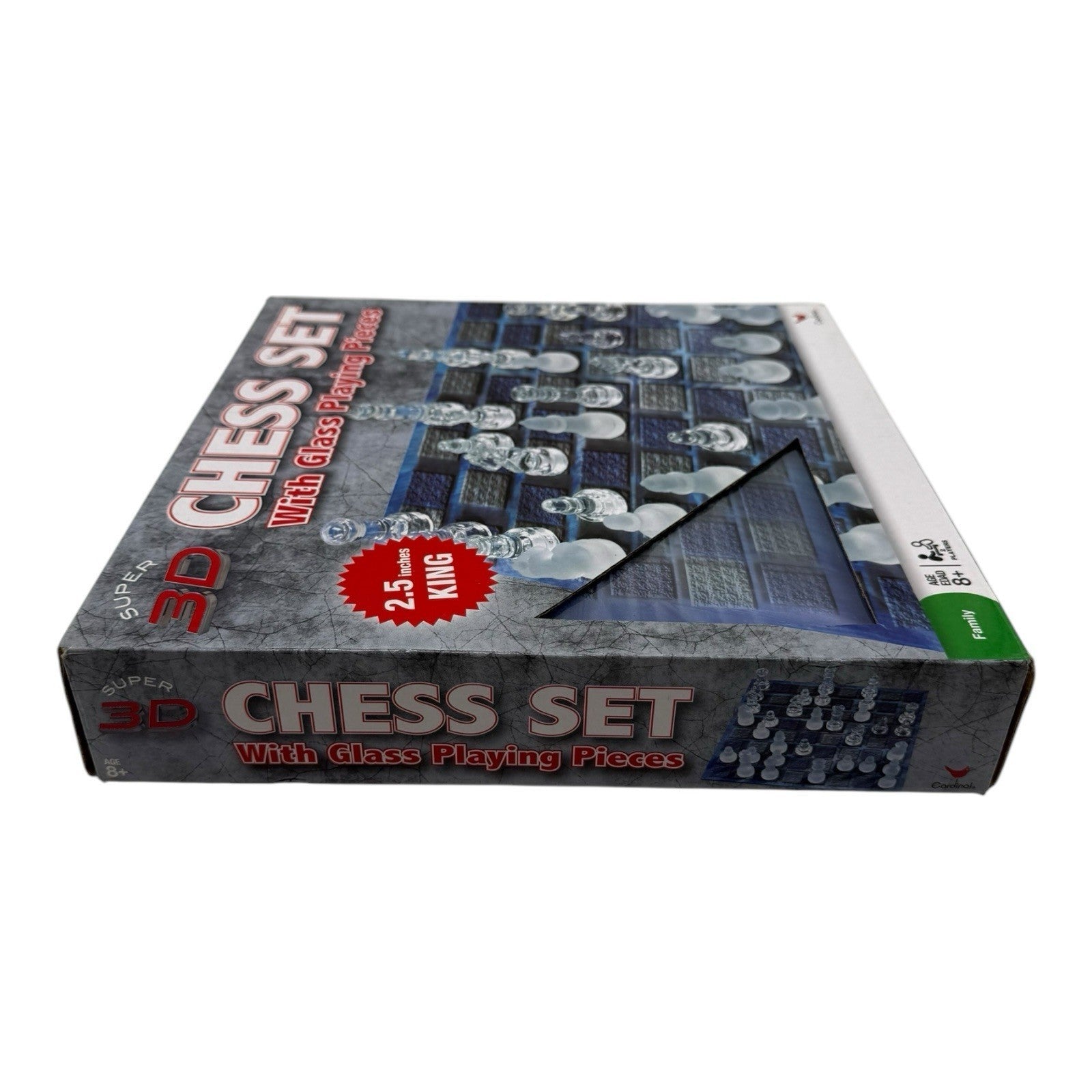 Cardinal Super 3D Chess Set w Clear Frosted Glass Playing Pieces 2.5” King